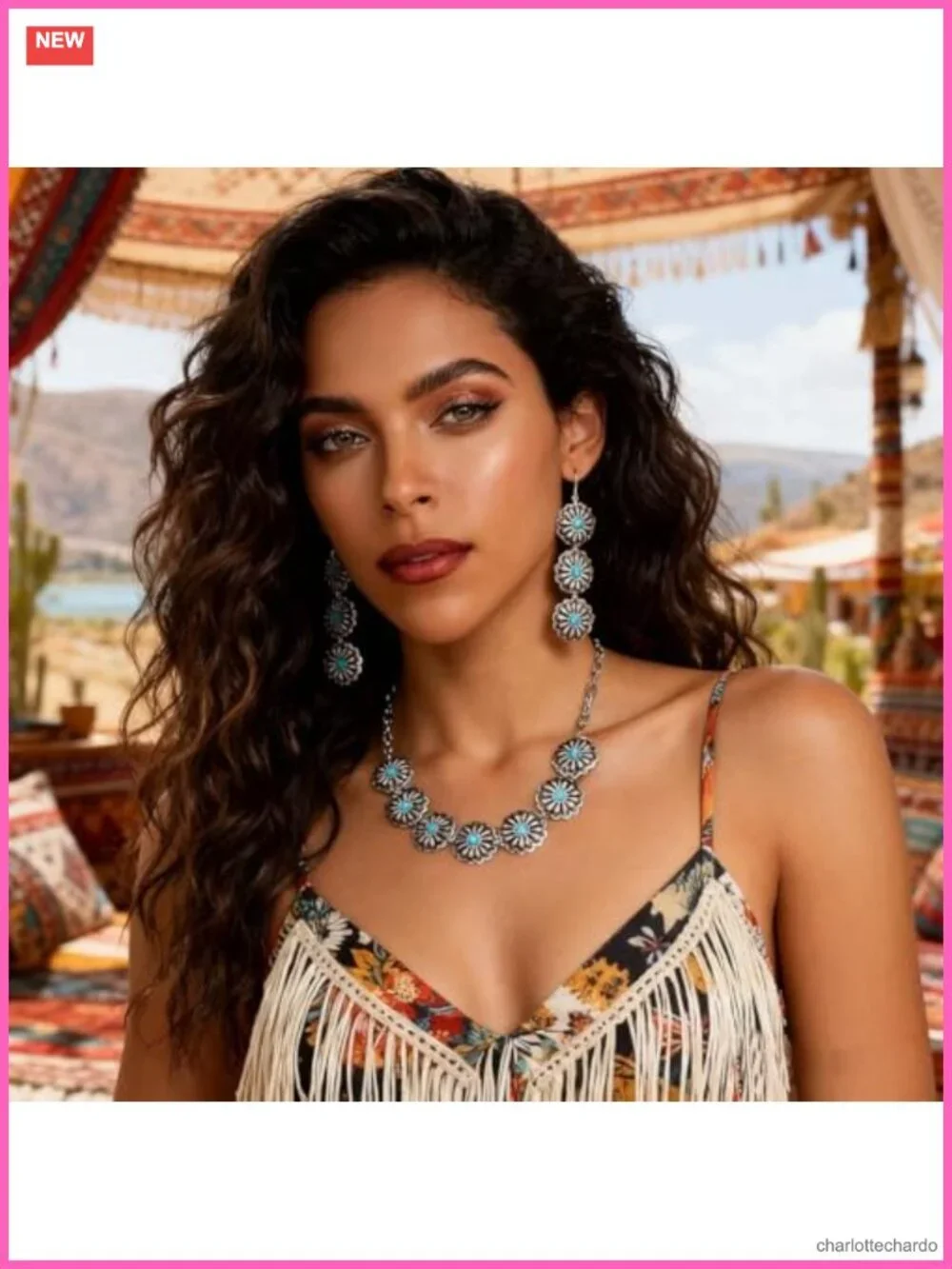 Dmaiy Western Jewelry Set for Women with Turquoise Alloy Necklace and Earrings
